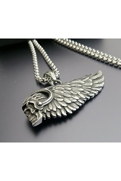 daisybydaisy العتيقة الفضة اللون الفولاذ المقاوم للصدأ الجمجمة مفصلة الملاك ا...