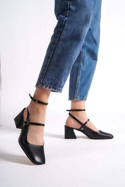 Modabuymus Mulia Black Matte Mary Jane Thick Heeled Ankle Strap Shoes