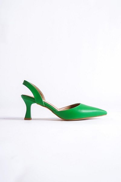 Modabuymus PinPin Green Open Back Stiletto Short Goblet Heeled Shoes
