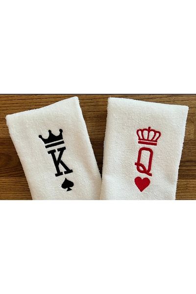 Ursa King and Queen Crowned Embroidered White Towel 2 Pcs 50X90