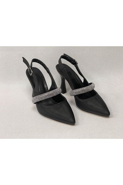 KAFKASLAR AYAKKABI Closed FRONT OPEN BACK STONE SATIN 9 CMHEELED EVENING SHOES