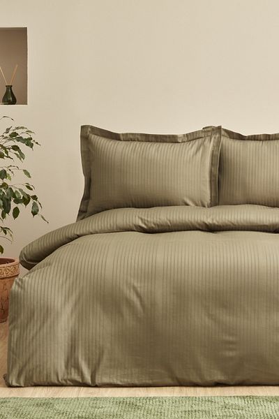 Karaca Home Σετ Παπλωματοθήκης Uniq 100% Βαμβακερό Διπλό Σατέν Χακί