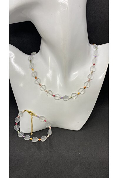 Porsuk Alternatif مجموعة أساور وقلادة نسائية مصنوعة يدويًا من الزجاج التشيكي