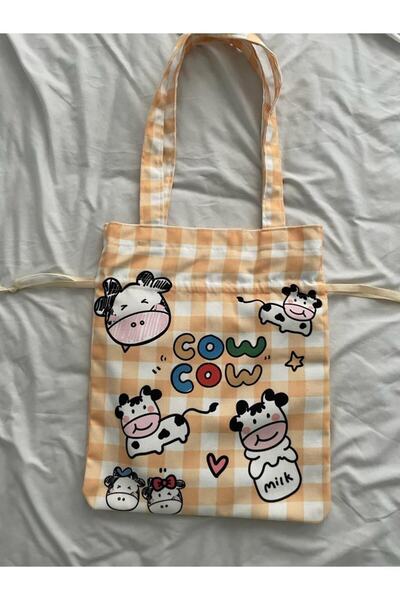 Planet Butik Cow Cow Milk Kawaii Drawstring Tote Bag