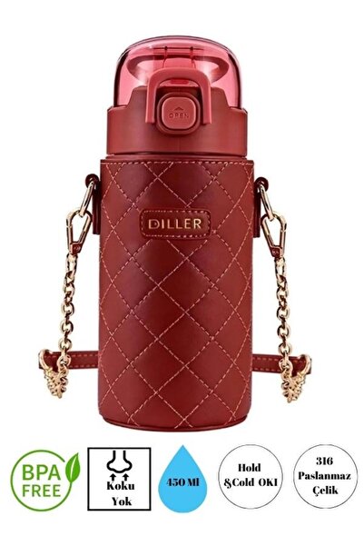 Vagonlife DILLER Vogue Deri Çantalı Çelik Termos Matara 450ml
