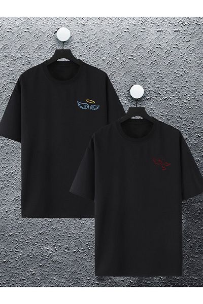 Joza Outdoors Femei Bărbați Înger și Diavol Imprimat Cuplu Iubitor Combinație Design Tricou supradimensionat Set de 2