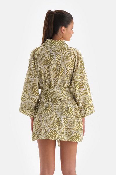 Dagi Grün-weißer Baumwoll-Kimono