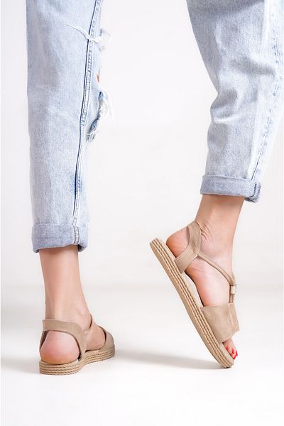 Moda Değirmeni Sandale de damă din piele întoarsă BG1010-123-0005