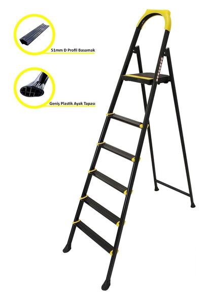 Genel Markalar Leo Siyah Merdiven 5+1 Metal Basamaklı