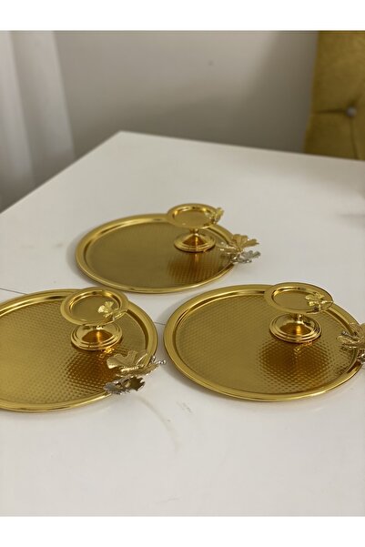 Elzem 3-PIECE GOLD COATED PRESENTATION TRAY AND 3-PIECE GOLD MACARON HOLDER LUXURIOUS PRESENTATION
