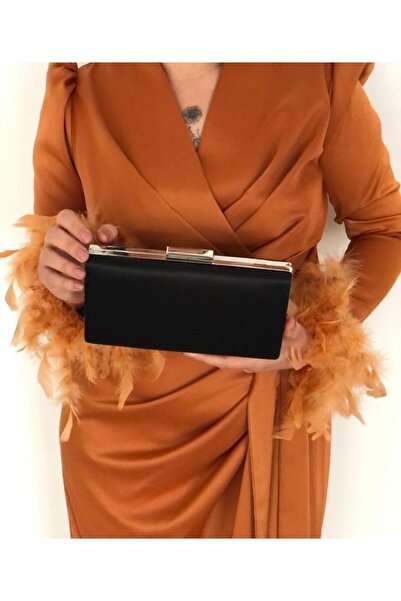 she poly Geanta pentru rochie de seara neagra satinata