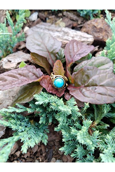 esha Doğal Taş Yuvarlak Firuze Doğal Taşlı Ayarlanabilir Orta Boy Yüzük