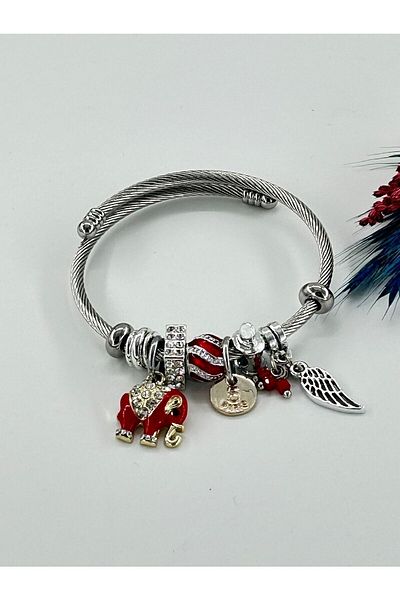 Bhs life Women's Charmed Elephant Steel Bracelet Red