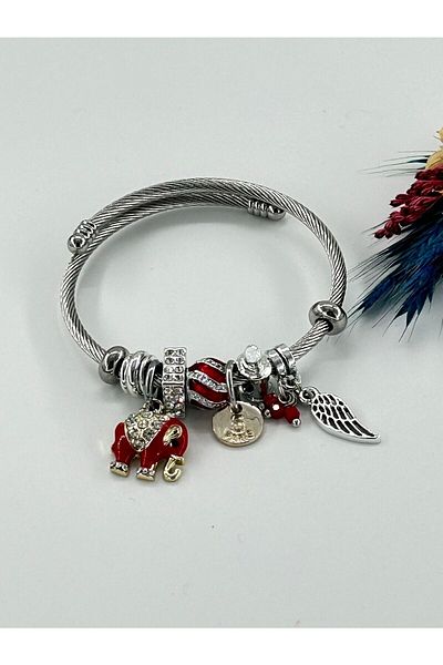 Bhs life Women's Charmed Elephant Steel Bracelet Red