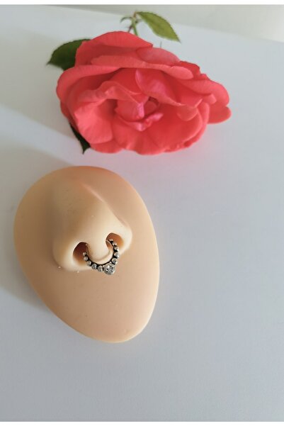 Bylin 925 Ayar Gümüş Tek Zirkon Taşlı Sahte Septum /Fake Septum/Fake Piercing...