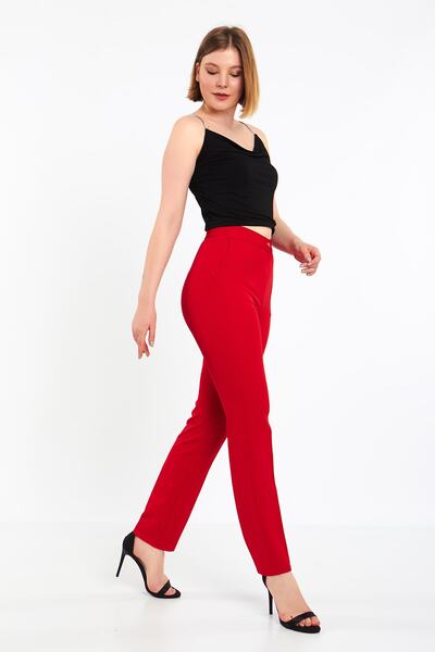 Blue Black Red Fabric Trousers