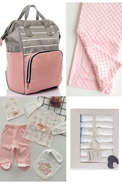 sahra bebek 4-PACK BABY SET (BABY CARE BACKPACK, HOSPITAL EXIT, NOZZLE BLANKET AND 100% COTTON WIPES SET)