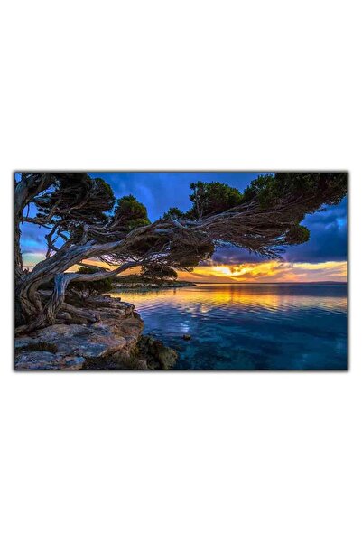 tablodekor GÜN BATIMINDA AĞAÇ VE GÖL KANVAS TABLO