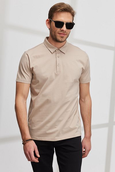 ALTINYILDIZ CLASSICS Ανδρικό μπλουζάκι μπεζ Slim Fit Slim Fit Polo γιακά 100% βαμβάκι