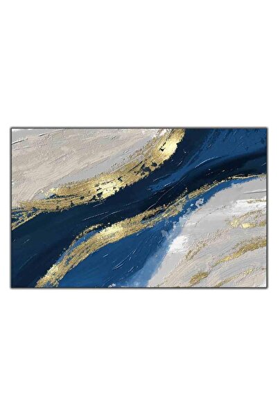 tablodekor ALTIN VARAKLI LACİVERT DALGALAR YAĞLI BOYA DOKULU TABLO