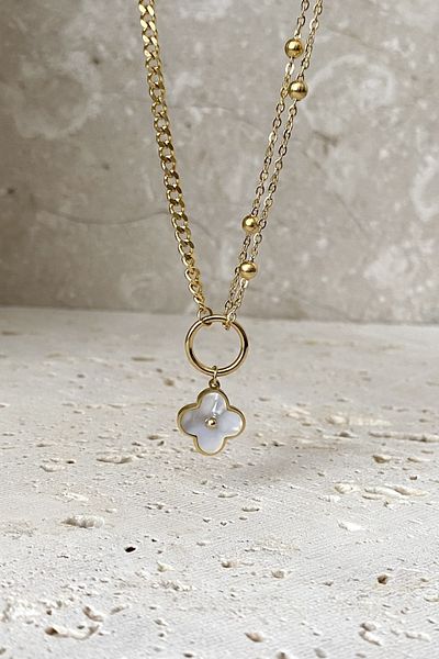 SilverStone Double Chain Bulk Pearlescent Flowering Steel Necklace