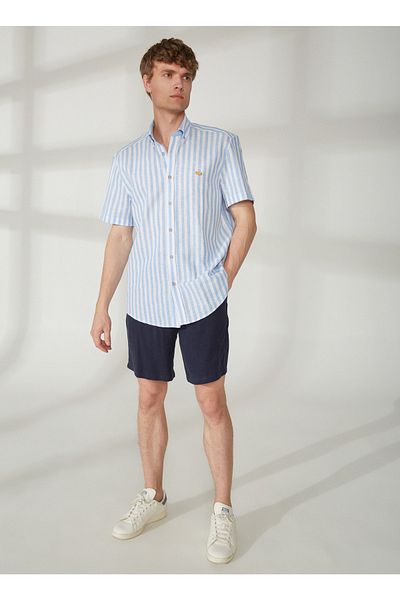 U.S. Polo Assn. BAZA. Polo Assn. Cămașă albastră cu mânecă scurtă pentru bărbați SHAWK