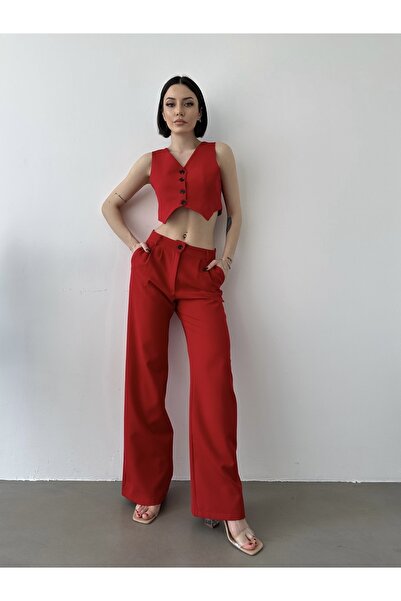AÈC PRIVÈ Aec Prive Kadın Yeni Sezon Yelek Palazzo Pantolon İkili Takım 7777