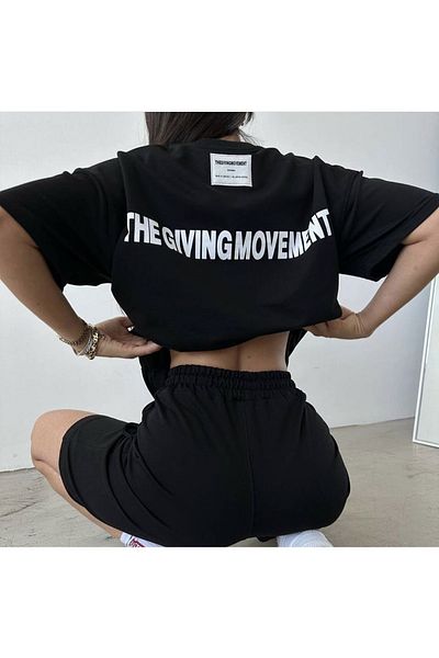 AMOR FACE LARGE SIZE CUSTOM DESIGN THE GIVING MOVEMENT STYLISH WOMEN'S T-SHIRT SHORTS SET WITH BACK PRINT