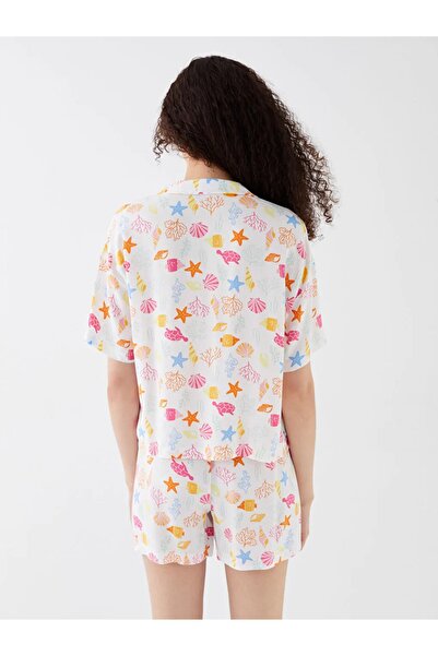 LC Waikiki Súprava dámskeho pyžama LCW DREAM – košeľový golier, potlač, krátky rukáv a šortky