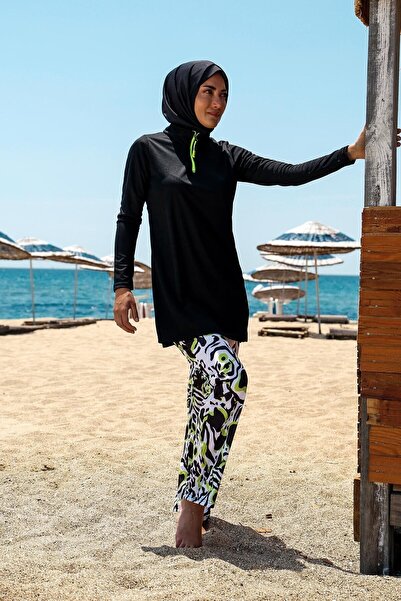 Marina Rivamera 4'lü Siyah Desenli Tam Kapalı Tesettür Mayo R1116