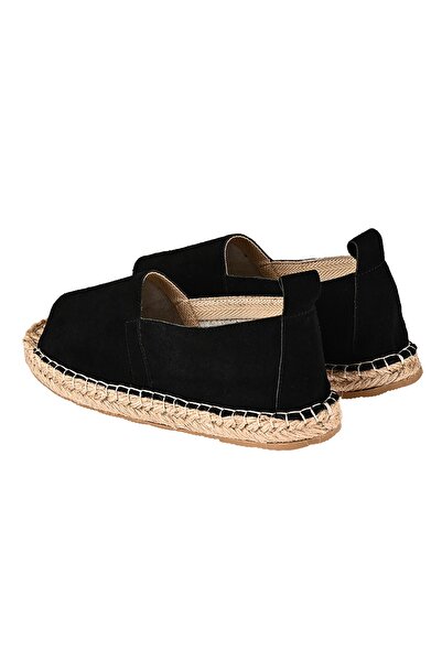 NOOSY Women's Black Genuine Leather Handmade Espadrille