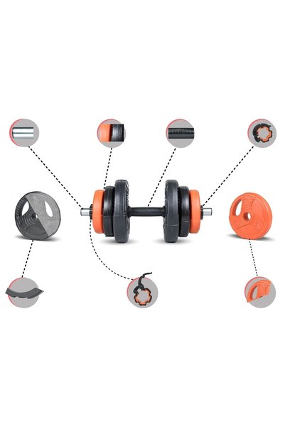 ECG Ecgspor 21 KG (2x10,5kg) Multifonksiyonel Grip Plate Dambıl Seti Turuncu -siyah