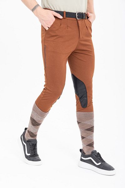 PEUR RIDER SHOP Men's Brown Riding Pants - Leather Detailed