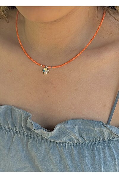 takıtarzım قلادة نسائية من الخرز الرملي البرتقالي البرسيم