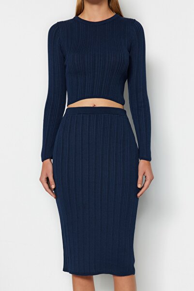Trendyol Collection Sötétkék Crop kötöttáru felső és alsó készlet TWOAW24AU00003