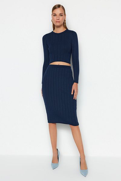Trendyol Collection Sötétkék Crop kötöttáru felső és alsó készlet TWOAW24AU00003