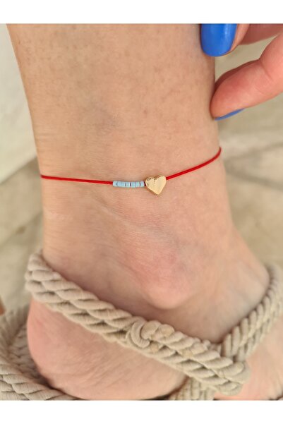 ONEPRETTYWISH Kırmızı İp Mavi Boncuk Sembol Halhal