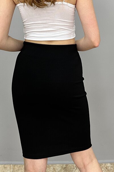 Tam Moda Γυναικεία Κεντητή Μαύρη Pencil Φούστα