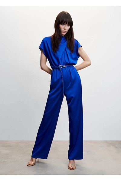 MANGO Woman Salopetă cu centură din satin