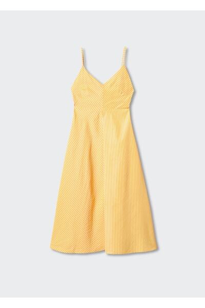 MANGO Woman Askılı Çizgili Elbise