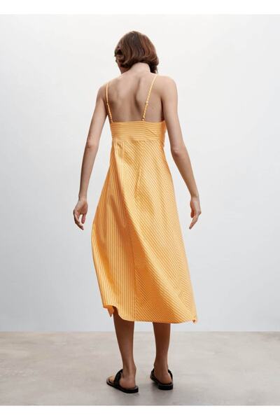 MANGO Woman Askılı Çizgili Elbise