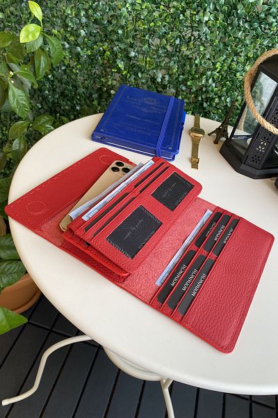 Modica Tampa - Genuine Leather Magnetic Red Wallet with Phone Compartment, 14 Card Compartments