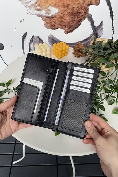 Modica Men's Black Long Wallet Genuine Leather Portfolio with Phone Compartment Long Men's Wallet |   Boston