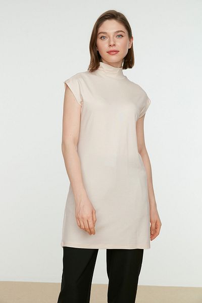 Trendyol Modest Beige Stehkragen Ärmellose Strick Dessous Tunika TCTSS21TN0249