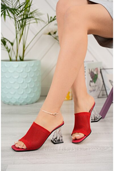 Moda Sindirella Women's Transparent Curled Heeled Hole Knitwear Slippers