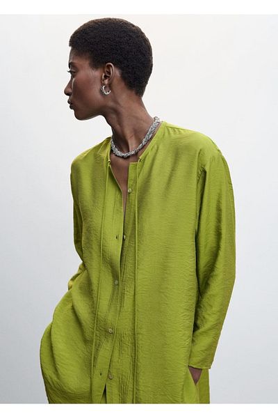 MANGO Woman Σατέν Δαντελένια Μπλούζα