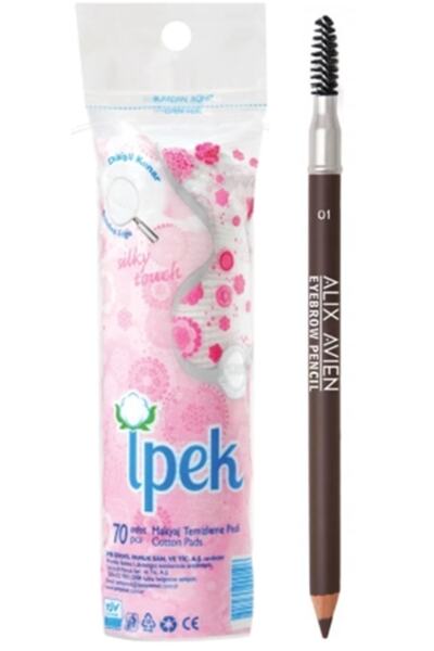 İpek Makyaj Temizleme Pedi 70'li + A. Avien Kaş Kalemi Aplikatörlü Büyük Boy No 1 Koyu Kahve