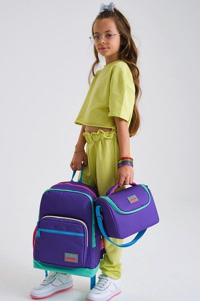 Coral High Kids Purple Color Detailed 3-Piece School Bag Set with USB SET0123834
