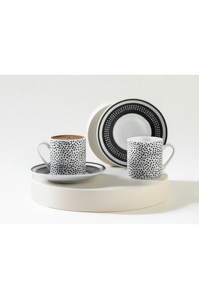 English Home طقم أكواب قهوة بورسلين بلاك دوتس مكون من قطعتين 80 مل أسود