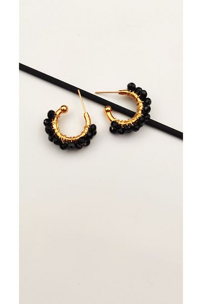 monalisatoka Women's Crystal Jewelled Black Earrings